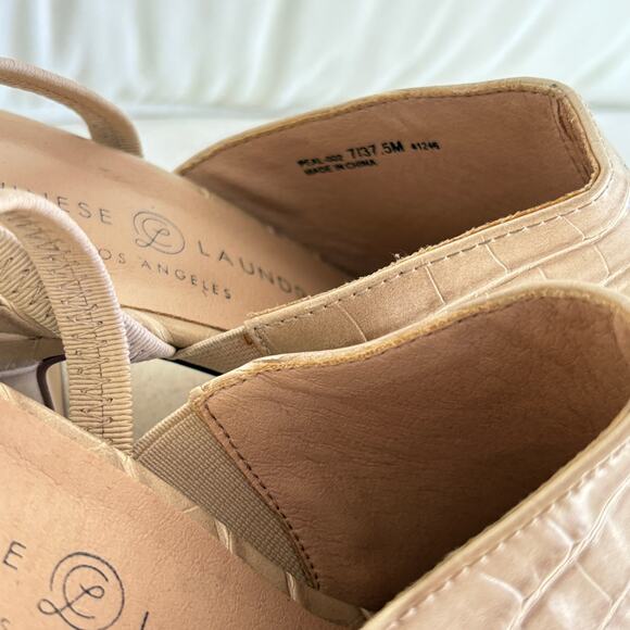 Chinese Laundry Slingback Mules 7 Heels Croc Tan Beige Academia Prep - Picture 5 of 6